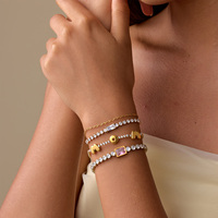 Bracelet empilable en acier inoxydable plaqué or 18 carats PVD18, avec breloque lettre en zircon, bijoux étanches pour femmes