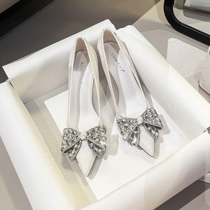 2025 New Rhinestone Wedding Women <b>Pumps</b> Mesh Shoes <b>White</b> Pointed Toe Party Dress <b>Ladies</b> Stiletto Bridal Heels - Product Image 5