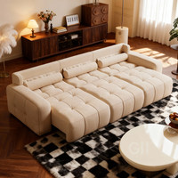 Sofá Cama Eléctrico Artesanal de Tela y Cuero con Estructura de Madera, 2 Plazas, Multifuncional, Estilo Crema, Extensible para Sala de Estar