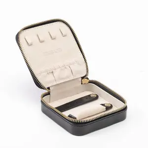 Jewellery Packaging Leather Square Mini Custom Logo Travel Jewelry Box Portable Ring Zipper Storage Case Small