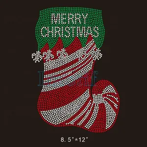 圣诞快乐袜子家庭定制热固定水钻转移铁圣诞水晶图案