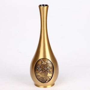 Ornement en cuivre, vase décoratif, artisanat pour salon, style rétro, entrée, arrangement floral de bureau, décoration chinoise pour la maison, bouddhiste - Product Image 1