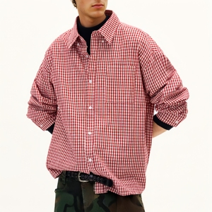 Camicia <span class=keywords><strong>da</strong></span> <span class=keywords><strong>Uomo</strong></span> Personalizzata Casual Retrò a Quadri Rossi e Bianchi, 100% Cotone Traspirante, Alta Qualità, Design alla Moda, Maniche Lunghe - Product Image 1