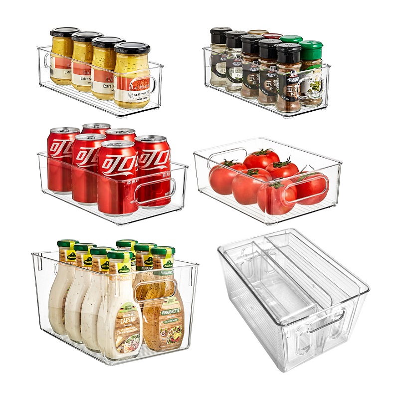 Bacs de stockage en plastique transparent, livraison gratuite, organisateur de stockage pour réfrigérateur, armoire, penderie à aliments, rangement de cuisine et de salle de bain, 5 packs