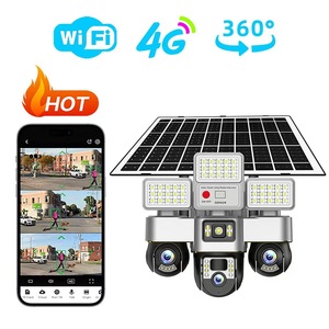 กล้องโซลาร์เซลล์ WiFi พร้อมไฟถนน LED 3 จุด PTZ ควบคุมระยะไกล โคมไฟรักษาความปลอดภัยบ้าน กล้องวงจรปิด IP ไร้สาย - Product Image 1