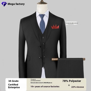 Abito da Uomo Professionale in Pettinato per Affari Blu Navy, Nero e Grigio con Giacca Monopetto e <span class=keywords><strong>Pantaloni</strong></span> Eleganti 100% Poliestere - Product Image 3