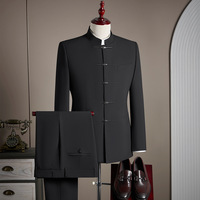 Costume Zhongshan pour homme de style national, nouveau style chinois, fermeture éclair, perles, haut de gamme, noir, col montant, costume de mariage, costume de fiançailles