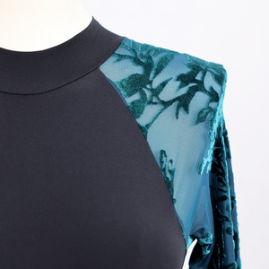 Justaucorps d'entraînement de ballet professionnel élastique dos ouvert conception avec manches en maille florale sarcelle noir Spandex et nylon matériel - Product Image 5