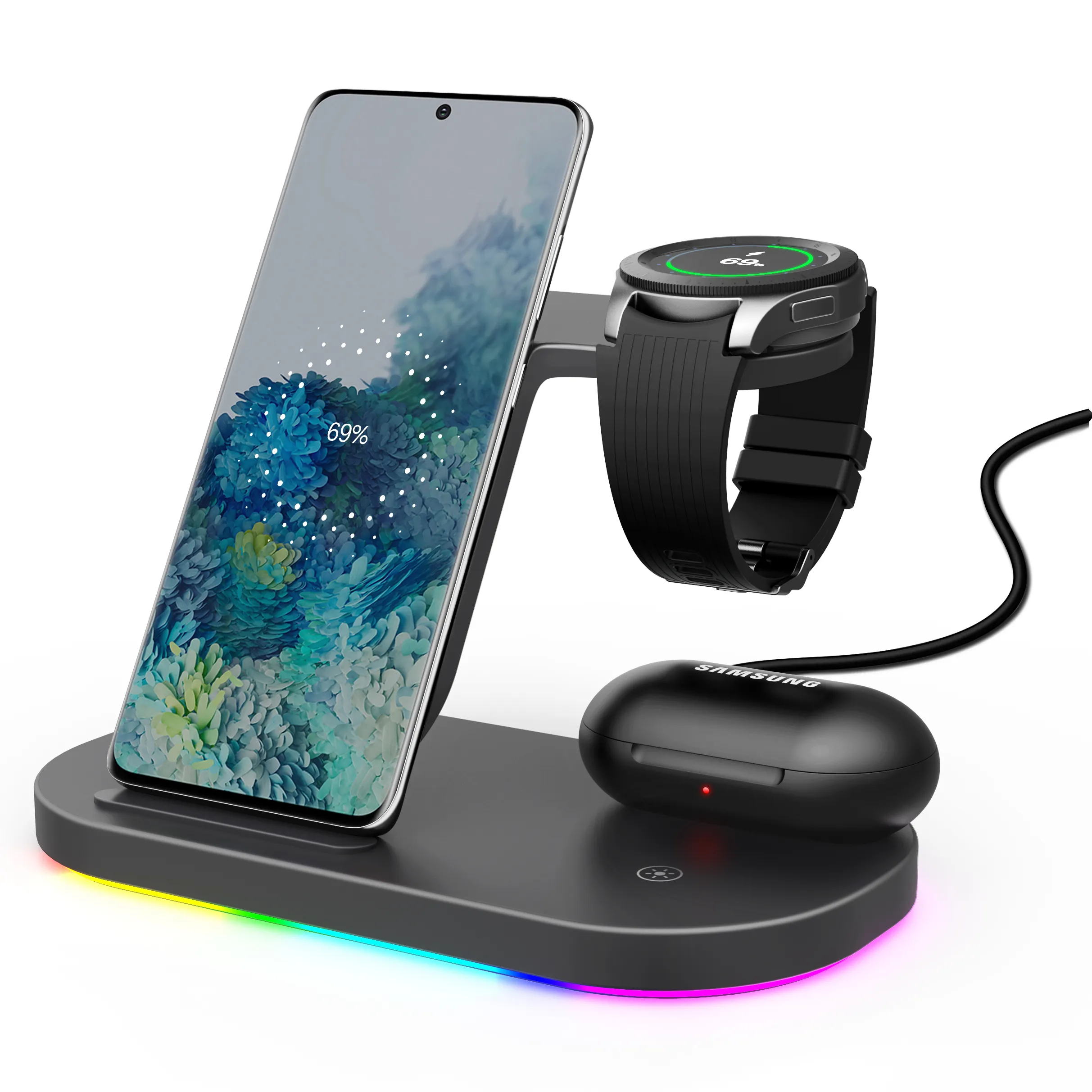 Qi Charger 15w Wireless Charger 3 In 1 15W Fast Qi Wireless Charging Station For Samsung Galaxy S20/S10/S9/S8/Note 10