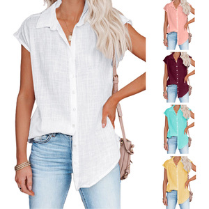 <span class=keywords><strong>Collezione</strong></span> Estiva di Camicie Monocolore Stile Europeo e Americano, Top Casual a Maniche Corte per <span class=keywords><strong>Donna</strong></span> - Product Image 1