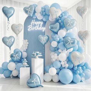 Ensemble de ballons en aluminium en forme de cœur bleu, blanc crème et noir, 18 pouces, à l'hélium, finition mate, <span class=keywords><strong>pour</strong></span> décoration de fête de naissance, anniversaire ou fiançailles - Product Image 3