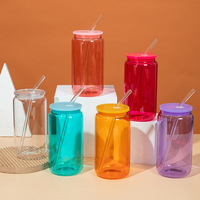 Nouveauté 2026 Emerit : Gobelets en verre transparent couleur bonbon 16oz, verres à sublimation avec couvercle en plastique et paille, les plus vendus sur AMZ pour la vente en gros
