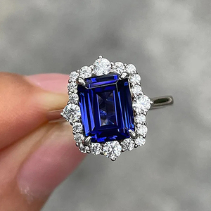 Anelli di Zirconia cubici di cristallo blu moderno CAOSHI per festa nuziale in argento placcato grande gioiello di moda con pietre preziose anelli CZ - Product Image 1