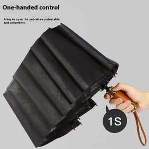 Parapluie pliant automatique à dix baleines de 25 pouces avec poignée en bois à trois sections pour cadeaux d'affaires - Vente en gros - Product Image 2