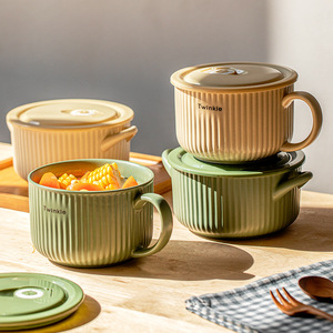 Cuenco Ramen de cerámica, cuenco de porcelana para fideos y sopa con mango y tapa, venta al por mayor - Product Image 1