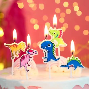 Nouvelles bougies créatives en forme de dinosaure de dessin animé, 5 bougies en forme de flamme, mignonnes, petites, colorées, pour gâteaux - Product Image 2