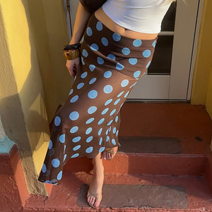 Wholesale Y2K Women Sheer Mesh Polka Dot <b>Skirt</b> Irregular <b>Patchwork</b> Sexy Beach Vacation Streetwear <b>Skirts</b> - Product Image 5