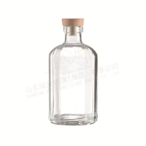 Ruisheng Wholesale Wine Glass Bottle Supplier 750ml Liquor Vodka Round 500ml Glass Bottle With Lid