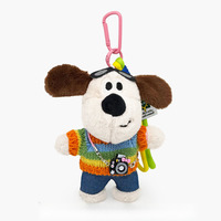 Porte-clés en peluche chien pilote unique avec lunettes, pendentif sac chiot créatif en pull rayé avec mini caméra, support de jouet en peluche de luxe