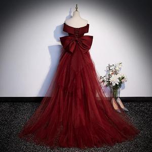 Robe de mariée sirène bordeaux pour femme, épaules dénudées, légère, pour la <span class=keywords><strong>musique</strong></span> vocale Bel <span class=keywords><strong>Canto</strong></span>, les examens d'art, les réceptions et les hôtes de réunions annuelles - Product Image 3