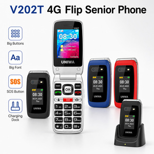 Téléphone <span class=keywords><strong>portable</strong></span> senior UNIWA V202T 4G à clapet avec gros boutons, bouton SOS, double écran et station de charge - Product Image 1