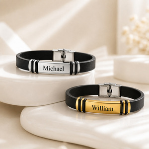 Personalized <b>Name</b> Custom Engraving Silicone <b>Bracelet</b> Men Black Silicone Wrist Band <b>with</b> Stainless Steel Insert Buckle - Product Image 3