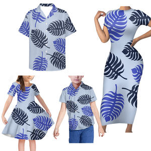 Le donne di alta qualità vestono su misura disegno tribale polinesiano Set di famiglia vestiti per adulti per bambini 4 pz/set Tapa Design - Product Image 5