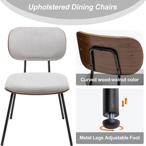 Chaises de salle à manger modernes, lot de 2, chaises de cuisine contemporaines rembourrées en tissu noyer à dossier incurvé - Product Image 3