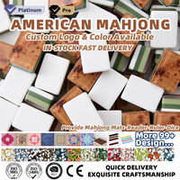 Set Mahjong Amerika Tersedia, 160 Ubin Akrilik Motif Kayu 4 Lapis dengan Kotak Hadiah dan Rak, Siap Kirim Pasar AS