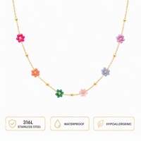 Kalung Resin Bunga Buatan Tangan Siap Kirim Grosir, Lapis Emas 18K, Baja Anti Karat, Perhiasan Fashion Wanita, Desain Trendi Terbaru