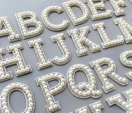 Custom Pearl Rhinestone Words Alphabet Iron On Letters Patches 3D Pearl Letter Patches