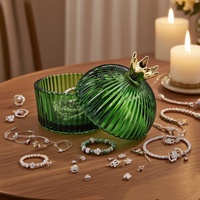 Pot à bougie en verre borosilicate cristal vert de luxe, avec logo personnalisé en relief, couvercle en liège, boîte cadeau pour décorations de mariage d'automne