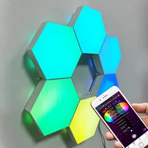 Quantum lampu heksagonal Led, lampu Modular kontrol persegi sensitif panel dinding malam 6 buah lampu sentuhan segi enam DIY
