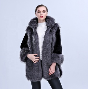 Cappotto in pelliccia di visone e finta volpe in tessuto di lana finto procione <span class=keywords><strong>abbigliamento</strong></span> invernale da donna - Product Image 5