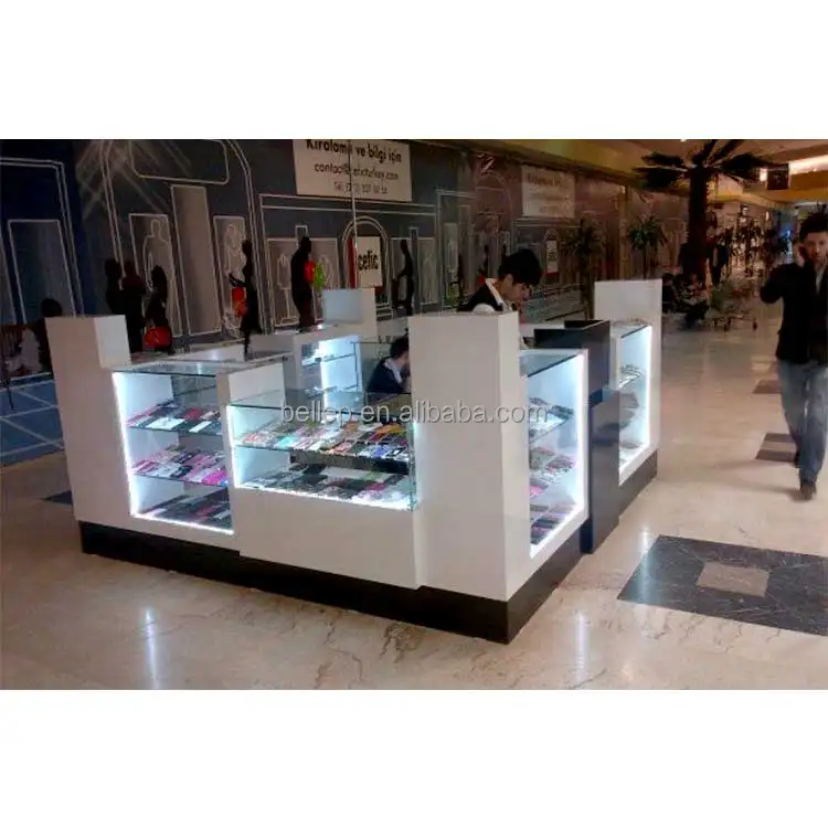 LED Retail Showcase Cell Phone Accessories Kiosk Glass Mobile Phone Display Showcase Mobile Phone Counter Cellphone Showcase