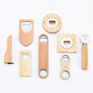 Cá Nhân Thiết Kế Logo Thép Không Gỉ Rượu Vang Trống Nam Châm Bia Tay Cầm Bằng Gỗ Keychain Mở Tùy Chỉnh Vòng Gỗ Mở Chai