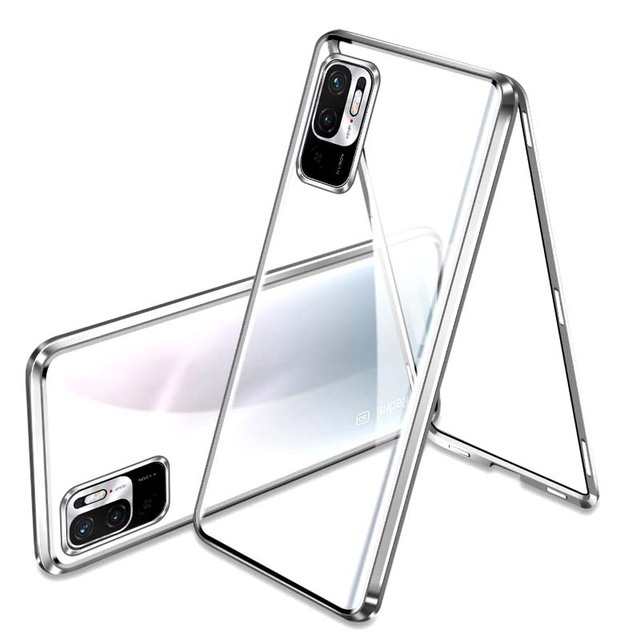 2023 Magnetic Case Double Sided Clear Tempered Glass Cover Aluminum Frame Full Protection Bulk Buy Phone Cases for POCO M3 Pro