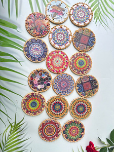 GREENCRAFT Handwoven Bohemian Style Eco-Friendly <b>Rattan</b> Coaster Porcelain Inlay Custom Diameter Durable Elegant Handmade Daily - Product Image 6