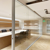 Cloison de bureau en verre sans cadre, cloison acoustique vitrée transparente, systèmes de cloisons en verre modulaires, intérieur de bureau moderne