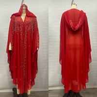 Vente chaude Abaya musulmane traditionnelle Robe d'été et d'automne avec manches chauve-souris, châle à paillettes et à strass, cape à capuche Moyen-Orient Afrique
