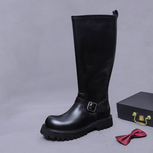 High-top long <b>boots</b> for men in autumn and winter, made of durable cowhide with leather fasteners and zippers for heightening - Product Image 6