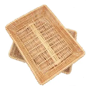 Good Quality Rectangular PP Plastic Rattan Storage Basket Fruit and Vegetable Rattan Basket Bread Display Basket
