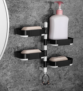 Caja de jabón de estante Simple creativa giratoria de baño multifuncional de 4 capas sin perforaciones montada en la pared con estante de almacenamiento de drenaje - Product Image 1