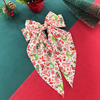 Barrette à cheveux Noël imprimée avec grand nœud, double couche et longue queue, motif bonhomme de neige et sapin, accessoire capillaire cadeau pour femmes et filles