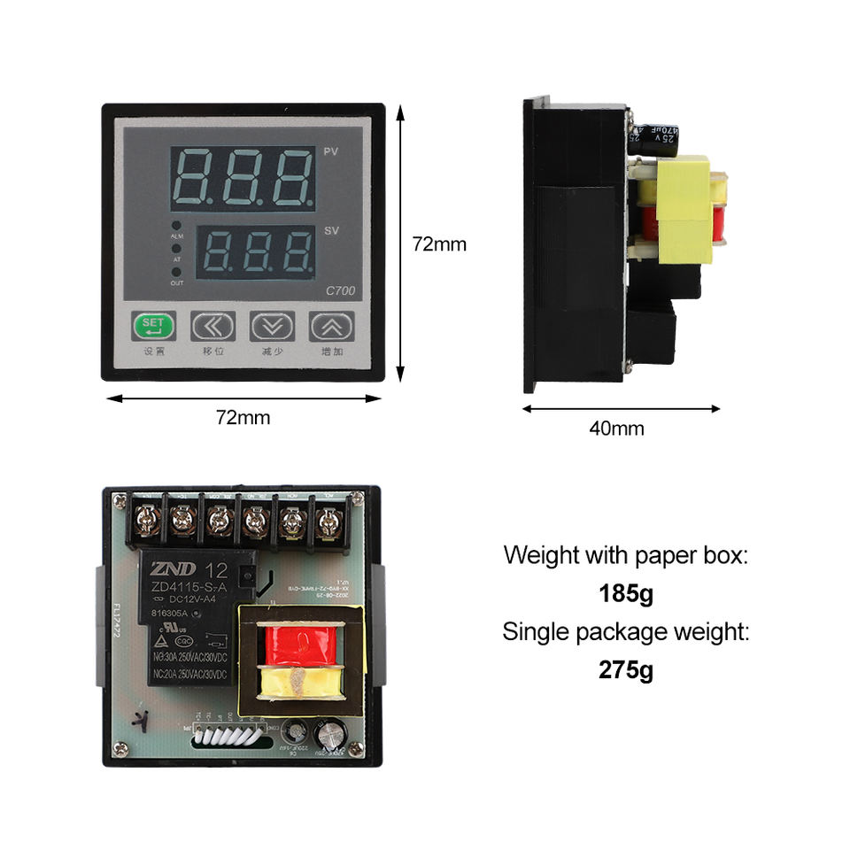 Thermostat ABS Material 72*72*40mm PID Temperature Controller Digital Display 1 Accuracy OEM ODM TUOBANG REX-C700