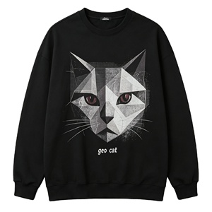 Sudadera de Manga Larga Kornit DTG con Estampado Geométrico de Cabeza de Gato y Texto <span class=keywords><strong>Geo</strong></span> Cat, Estilo Limpio, Minimalista, Holgado, Casual y Urbano - Product Image 1
