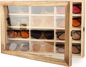 JUNJI 19x12 pollici legno <span class=keywords><strong>occhiali</strong></span> <span class=keywords><strong>da</strong></span> sole Organizer grandi bicchieri di stoccaggio a parete 12 slot <span class=keywords><strong>occhiali</strong></span> <span class=keywords><strong>da</strong></span> <span class=keywords><strong>vista</strong></span> artigianato in legno segni di parete - Product Image 1