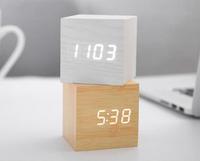 Reloj despertador cúbico Digital pequeño de madera, 6Cm, con pantalla de fecha y hora, luz LED de madera, Mini reloj de escritorio moderno, alarma de cubo