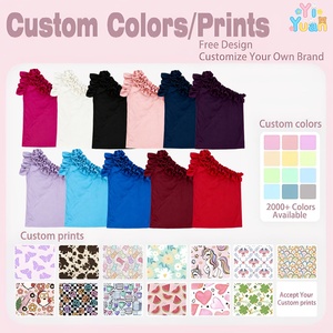 Magliette per Bambine con Motivi Personalizzati OEM, Monospalla Bordeaux con <span class=keywords><strong>Collo</strong></span> a <span class=keywords><strong>Volant</strong></span>, Senza Maniche, Produttori di T-Shirt per Bambini in Cina - Product Image 3
