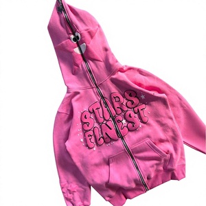 Sudadera con capucha rosa vintage personalizada OEM, con cremallera, estilo oversize, estilo streetwear. - Product Image 4